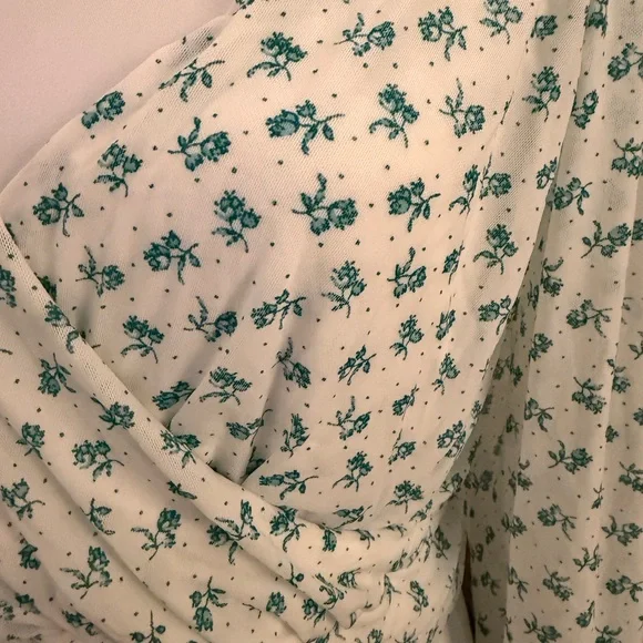 Free People NWOT Sweetie Pie Floral Sheer Mesh Crop Top - Floral Green/ Blue - Picture 8 of 10